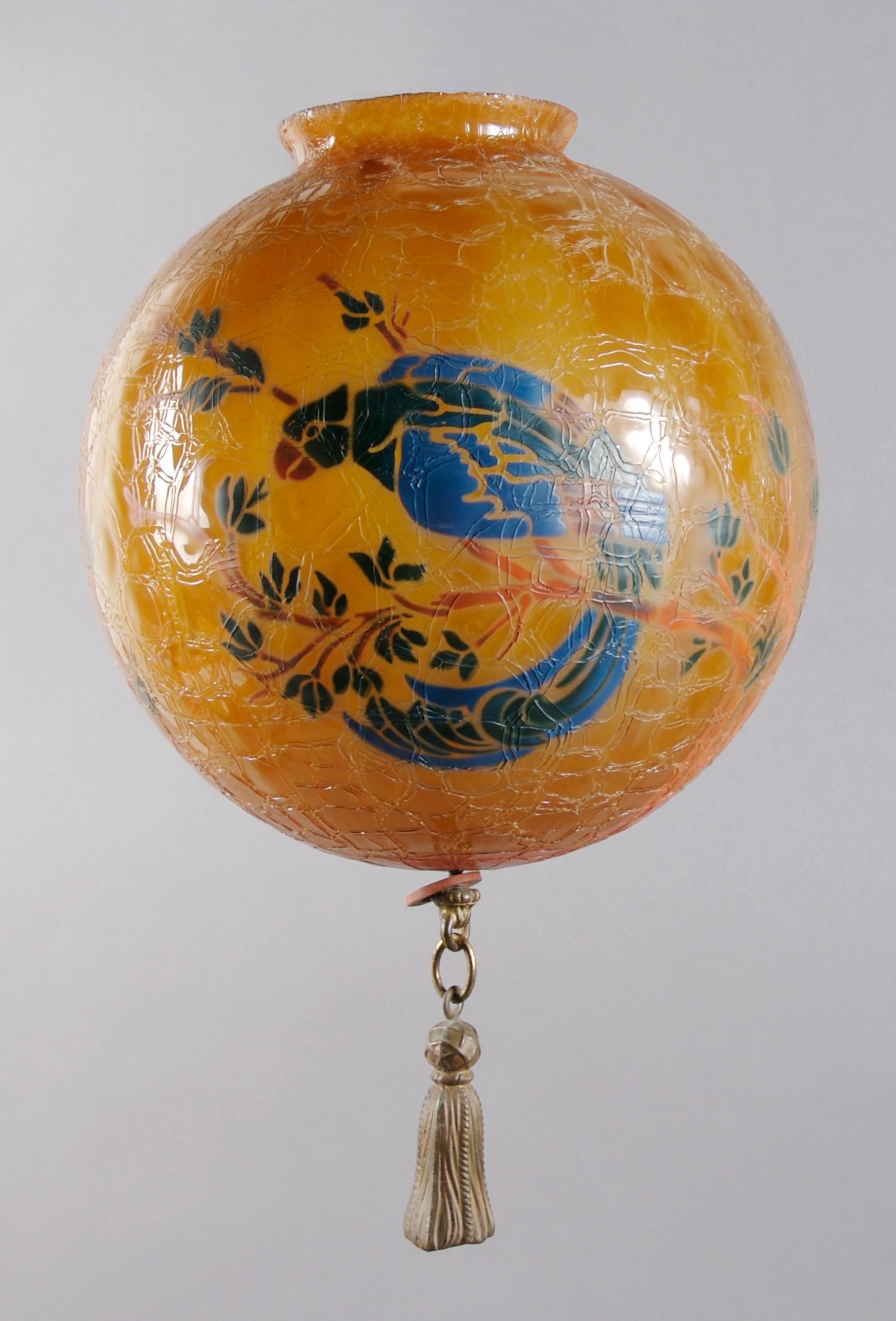 An American Hanging Glass Fixture, Handel, Height 10 inches.
