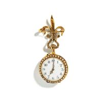 VICTORIAN, YELLOW GOLD AND SEED PEARL LAPEL WATCH