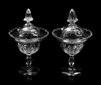 A Pair of English Cut Glass Footed Bowls and Covers