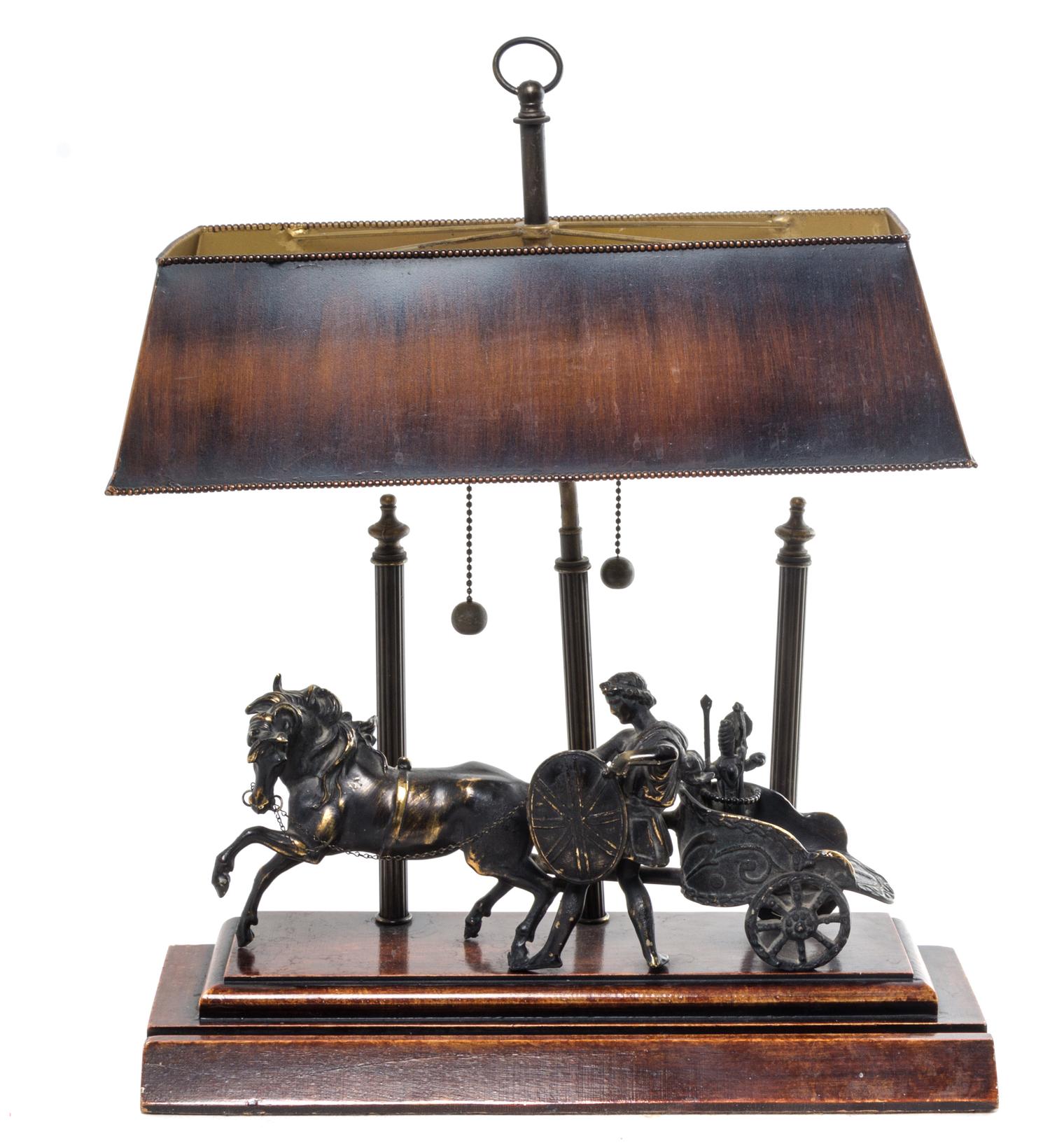 A Neoclassical Cast Metal Figural Table Lamp Width 17 inches.