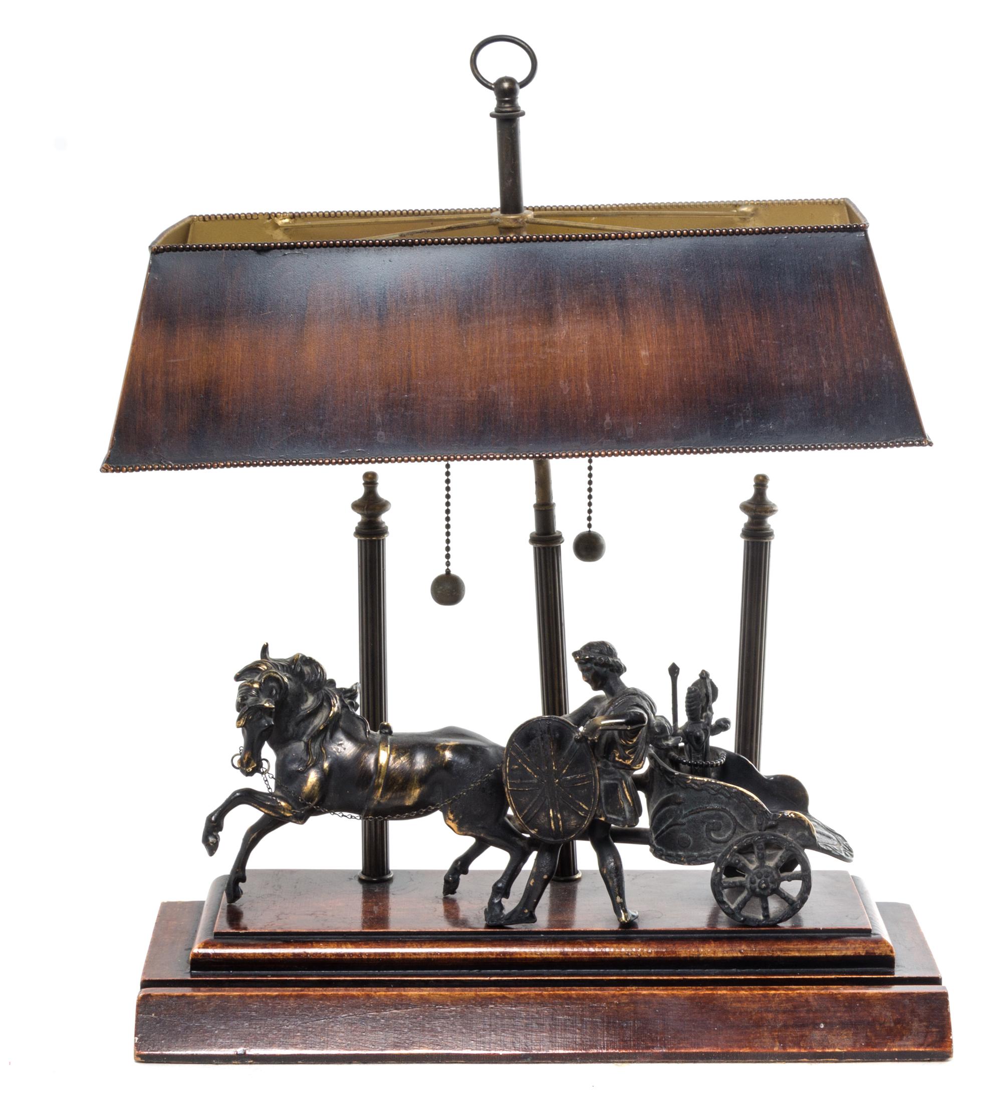 A Neoclassical Cast Metal Figural Table Lamp Width 17 inches.