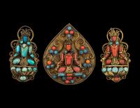 Three Tibetan Hardstone Inlaid Brooches