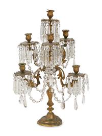 A Pair of Rococo Style Gilt Bronze and Cut Glass Swag Three-Light Candelabra — 20TH CENTURY