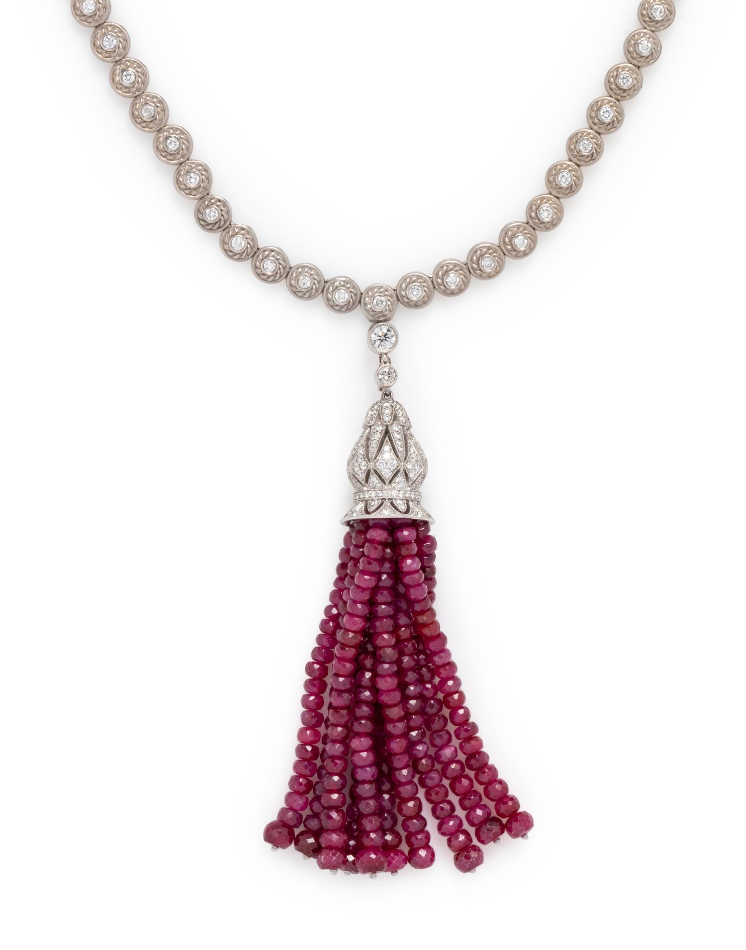 CONVERTIBLE DIAMOND AND RUBY NECKLACE