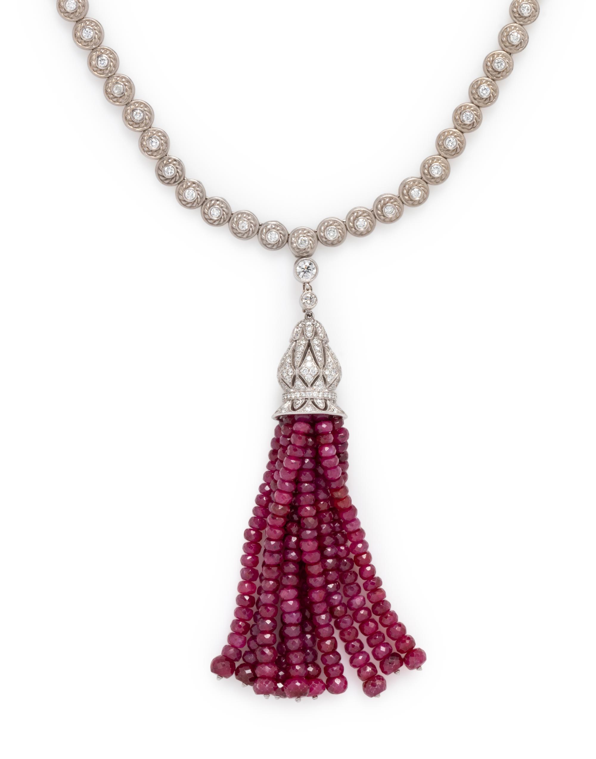 CONVERTIBLE DIAMOND AND RUBY NECKLACE