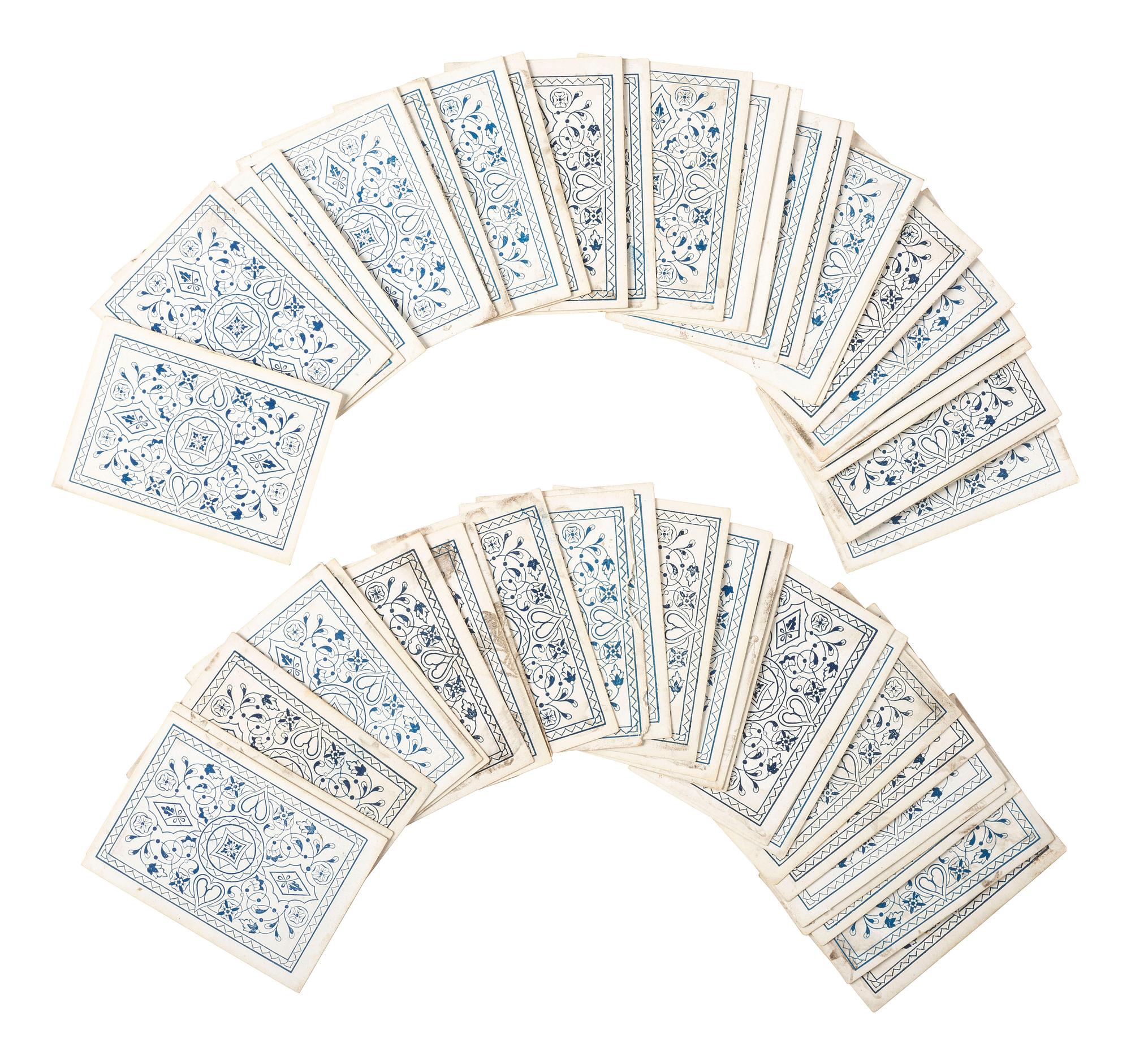 [CIVIL WAR]. Union playing cards housed in Civil War soldier's folk art carved case.