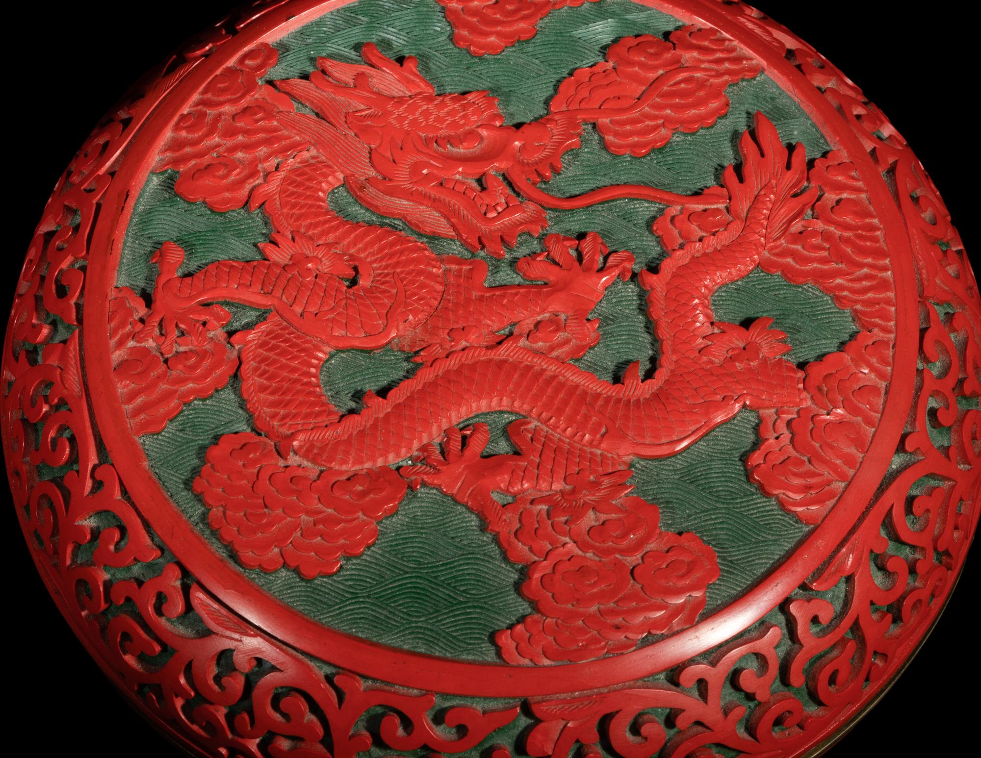 Eight Chinese Carved Red Lacquered Vessels