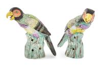 A Pair of Chinese Export Polychrome Enameled Porcelain Figures of Parrots Height 7 inches. — 19TH CENTURY