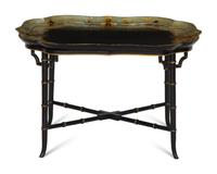 A Regency Style Black and Polychromed Lacquer Tray Top Table