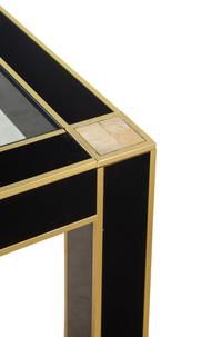 A Jean-Claude Mahey Mother-of-Pearl Inset Black Lacquer and Brass Glass-Top Table