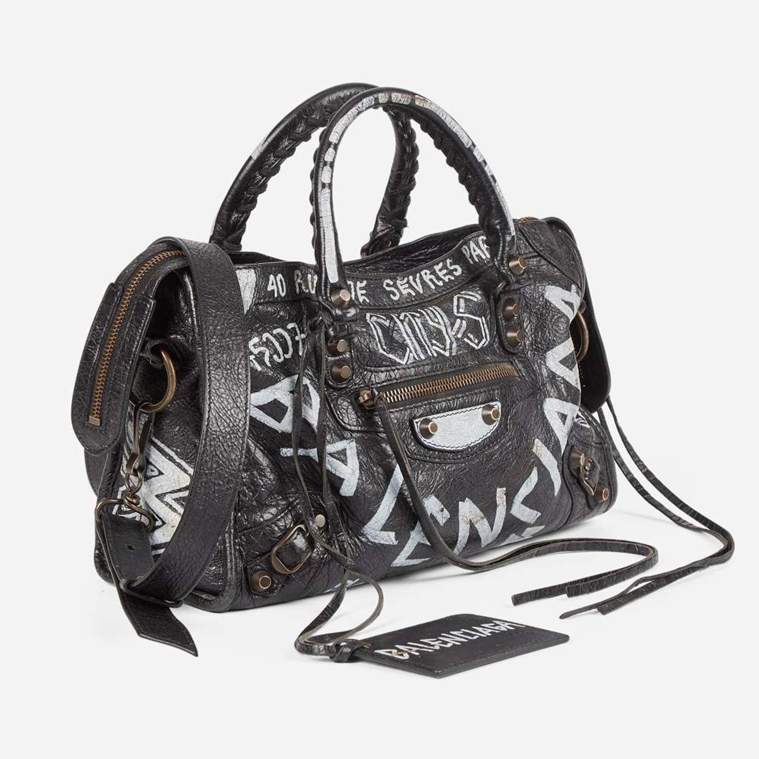 Balenciaga Agneau Classic Hardware Graffiti All Over S City in Black Balenciaga