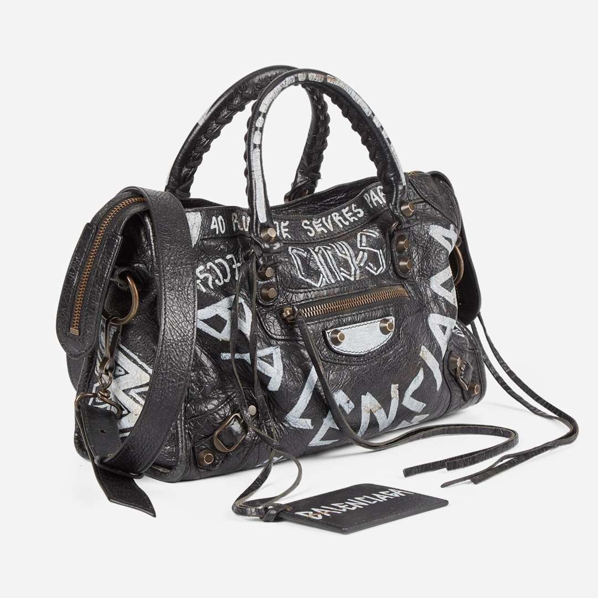 Balenciaga Agneau Classic Hardware Graffiti All Over S City in Black Balenciaga