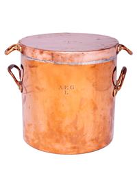 An English Copper Stock Pot with Cover and Brass Handles