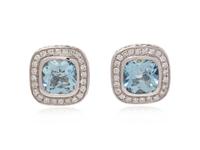A Pair of 18 Karat White Gold, Aquamarine and Diamond Earclips, Fope,