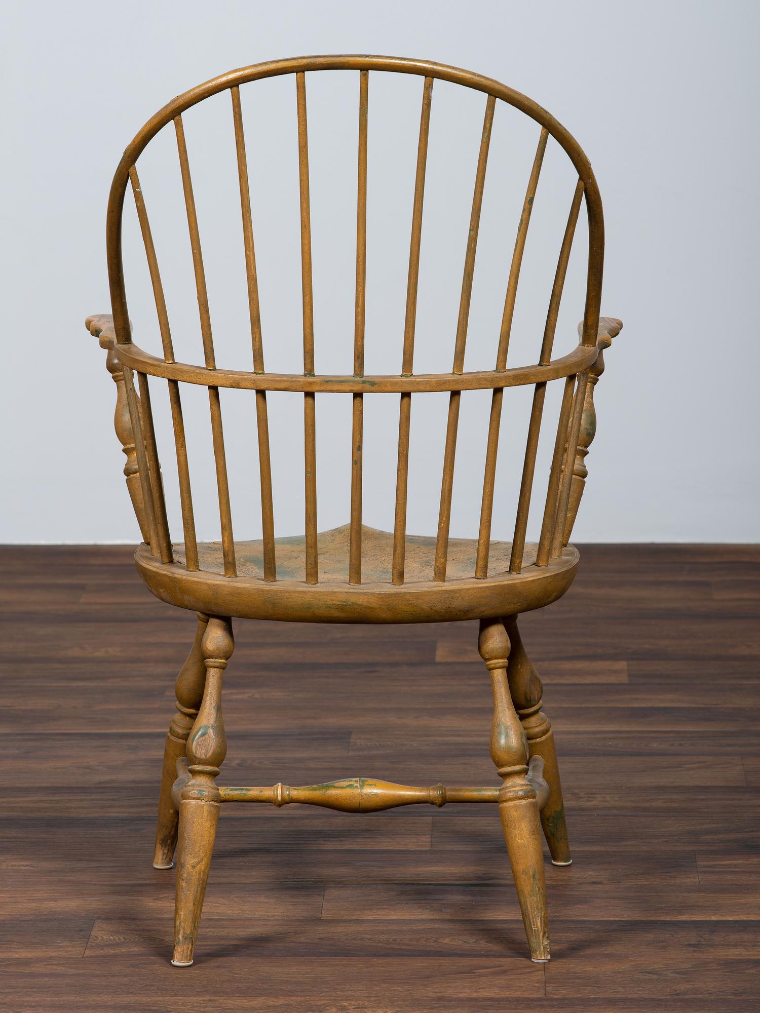 A New England Yellow Painted Bow Back Windsor Armchair