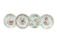 Four Chinese Export Style Famille Rose Porcelain Plates