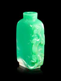 A Chinese Green Glass 'Chilong' Snuff Bottle