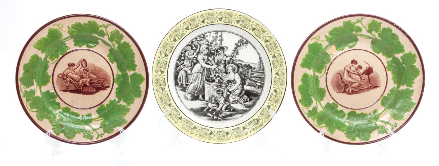 Three Continental Transfer Decorated Plates Diameter of largest 8 inches.