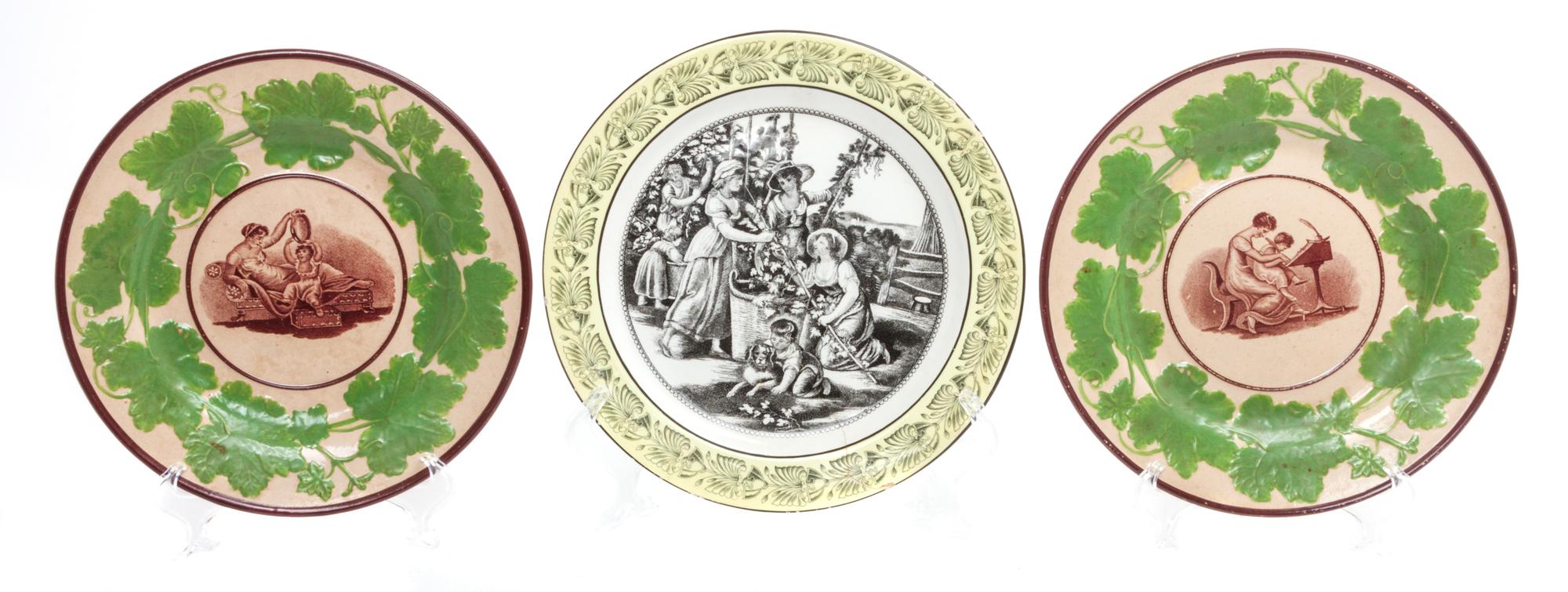 Three Continental Transfer Decorated Plates Diameter of largest 8 inches.
