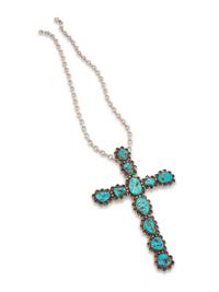 Large Silver and Turquoise Cross Pendant, with Silver Chain