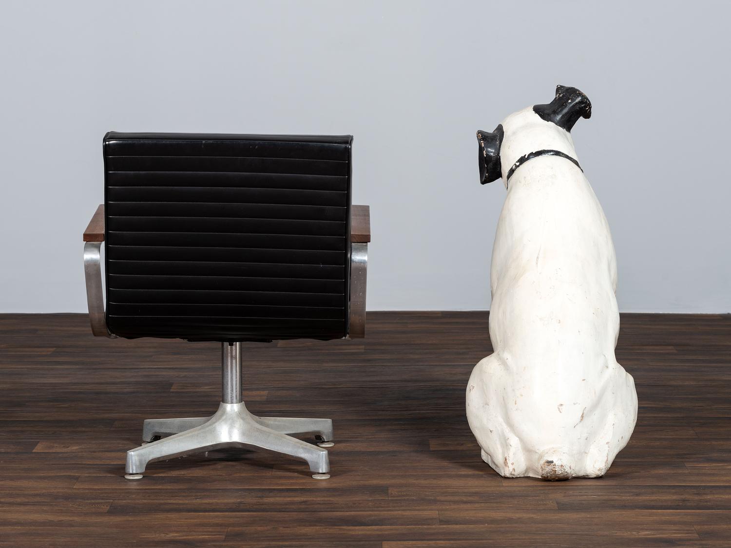 A Large RCA Papier Mache 'Nipper' Store Display Figure and RCA Armchair