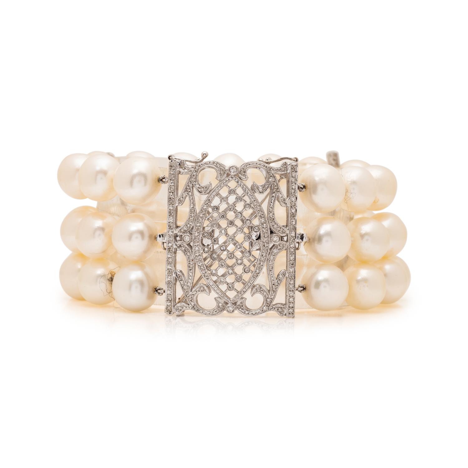 WHITE GOLD, CULTURED PEARL AND DIAMOND CONVERTIBLE BRACELET