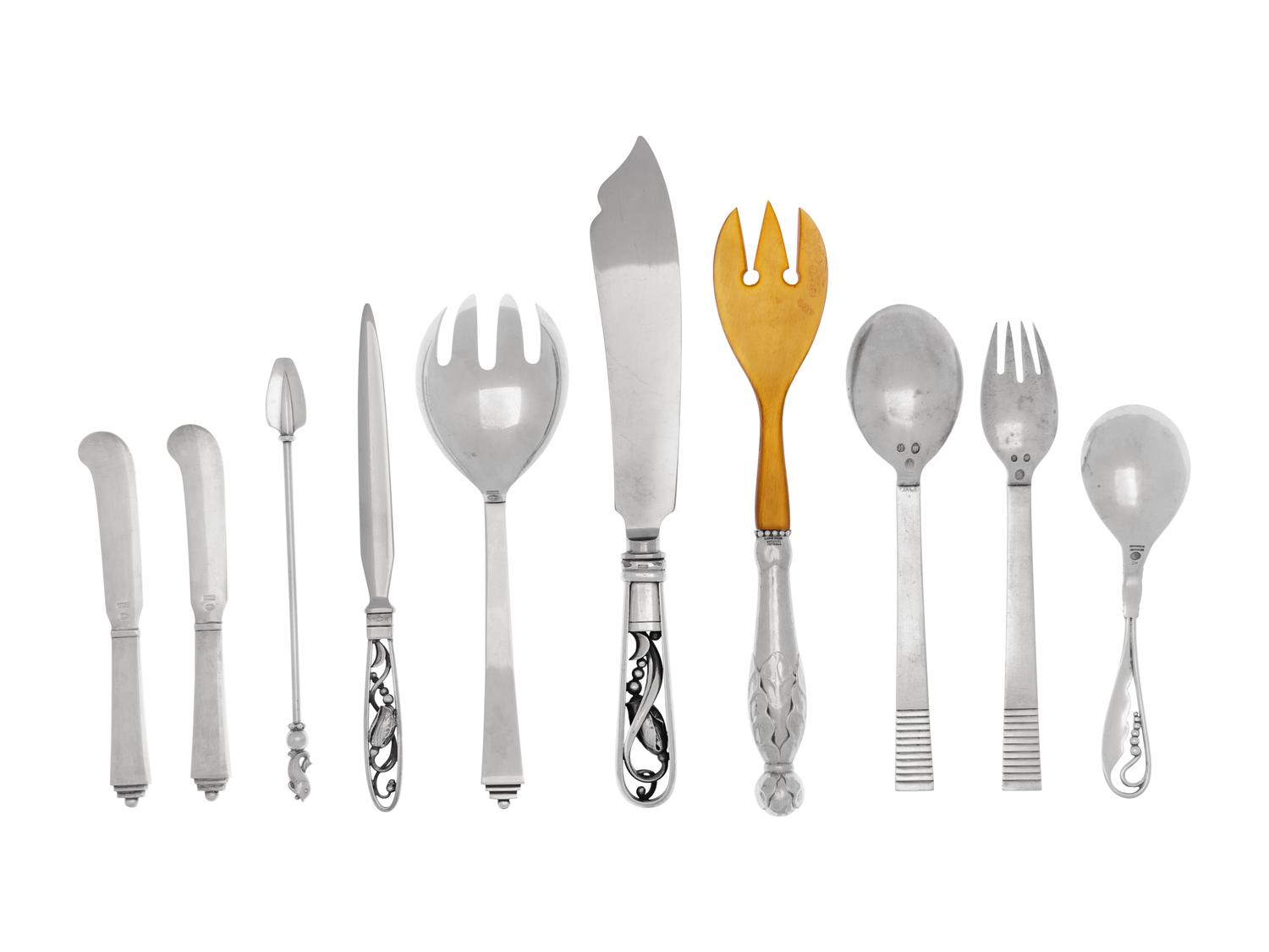 Ten Georg Jensen Silver Flatware Articles
