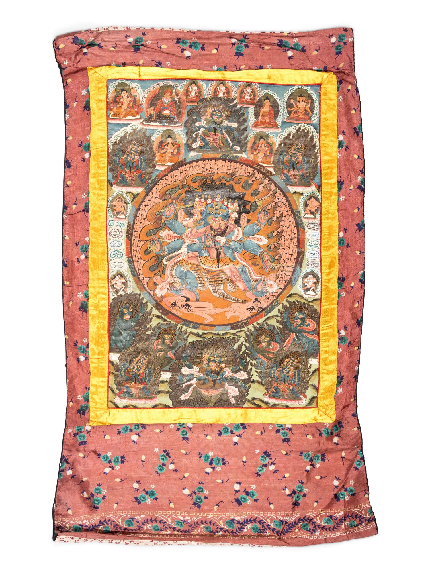 A Tibetan Thangka Depicting Peaceful and Wrathful Dieties