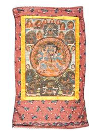 A Tibetan Thangka Depicting Peaceful and Wrathful Dieties
