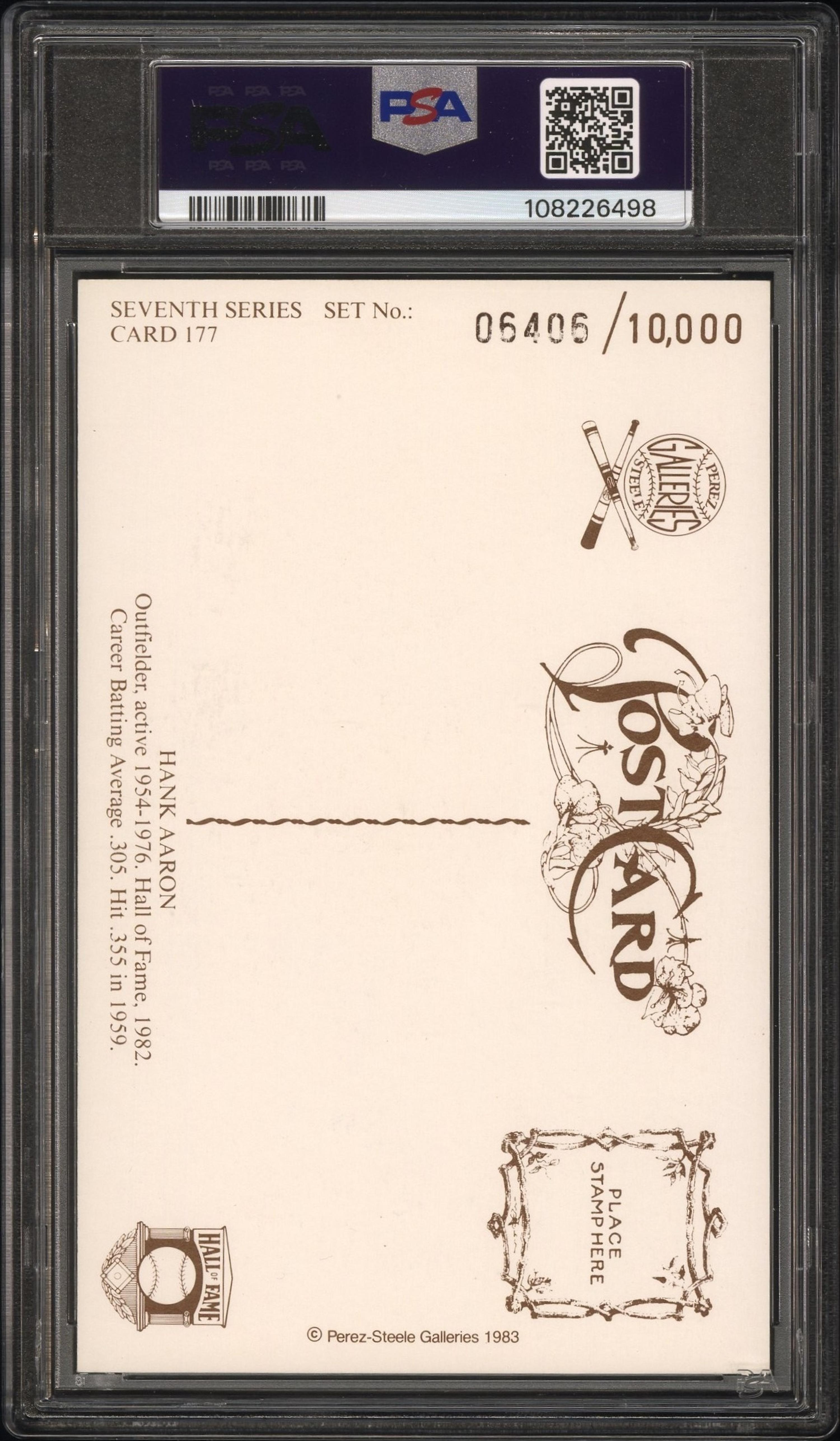 A Hank Aaron Signed Autograph Perez Steele Hall of Fame Postcard (PSA 10 AUTO)