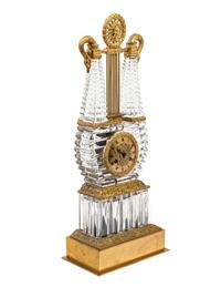 A Charles X Gilt Bronze and Cut Glass Lyre-Form Clock Attributed to l'Escalier de Cristal