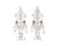 A pair of Maison Bagues style rock crystal and brass wall sconces, mid-20th century