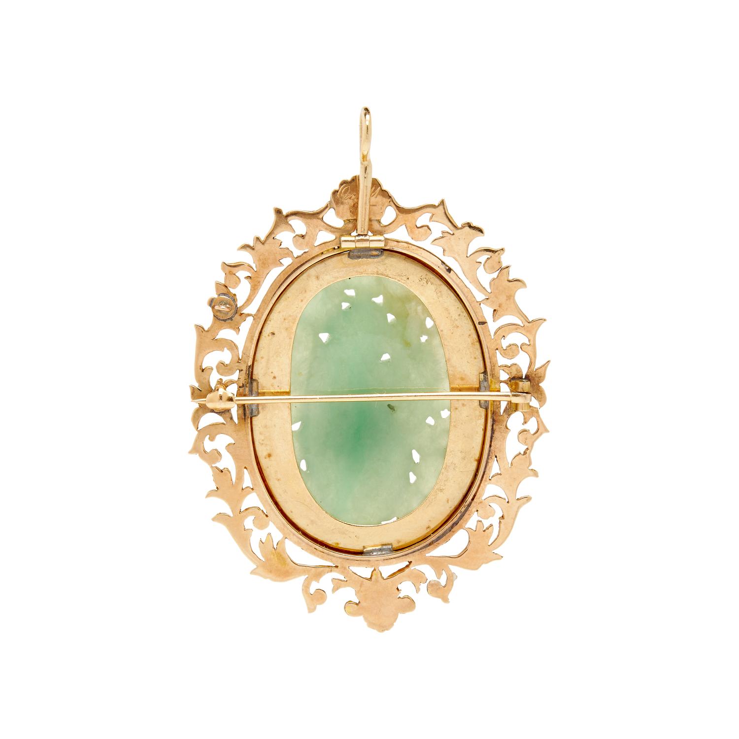 YELLOW GOLD AND JADE PENDANT/BROOCH