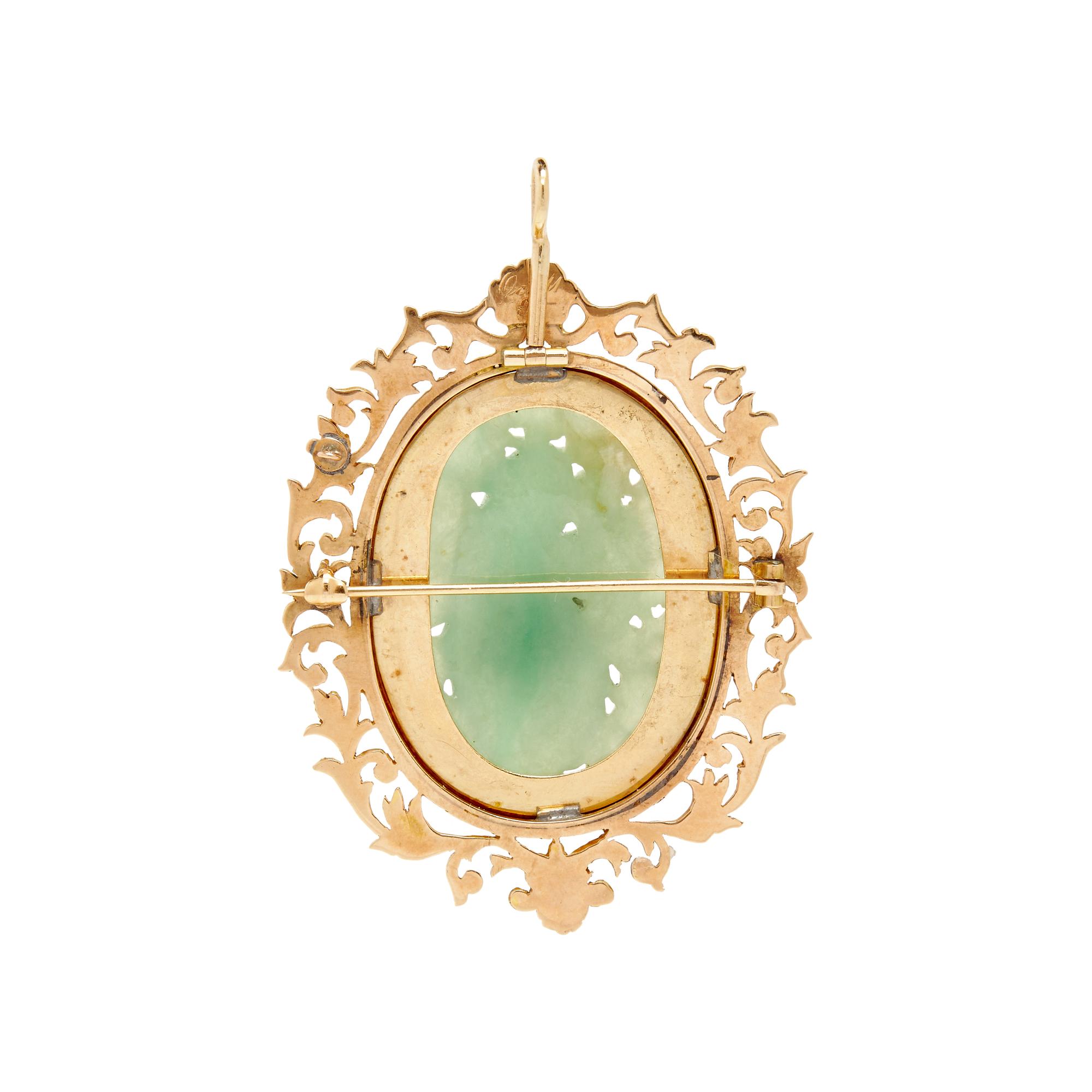 YELLOW GOLD AND JADE PENDANT/BROOCH