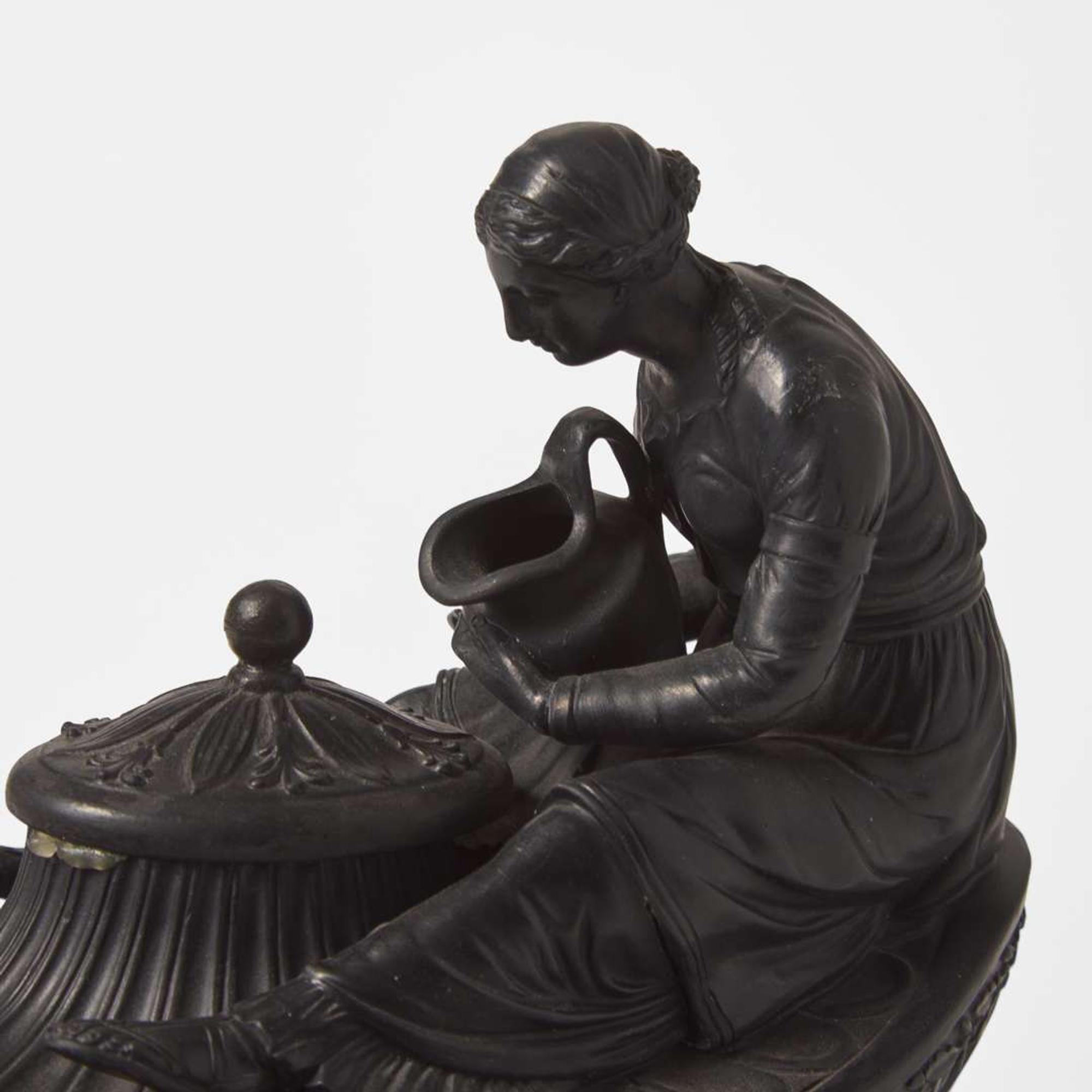 An Assembled Pair of Wedgwood Black Basalt Vestal Lamps UK, early 19th century