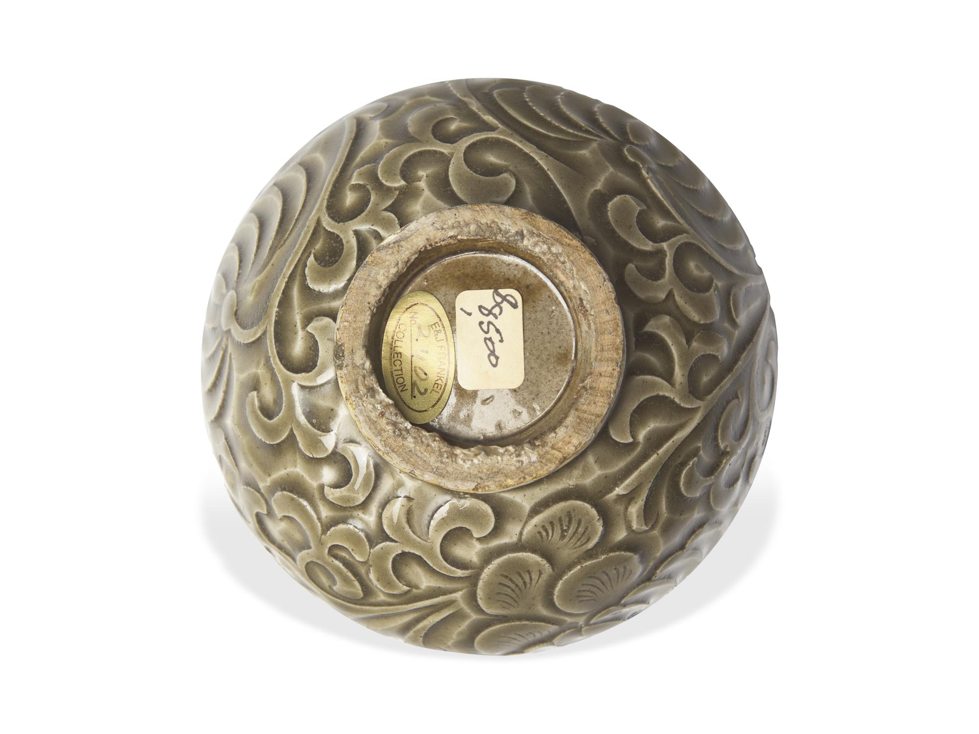 A Small Chinese Yaozhou Style Carved Celadon Jar