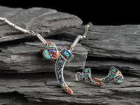 Sterling Silver Micro Mosaic Inlay Dragonfly Necklace and Post Earring Set