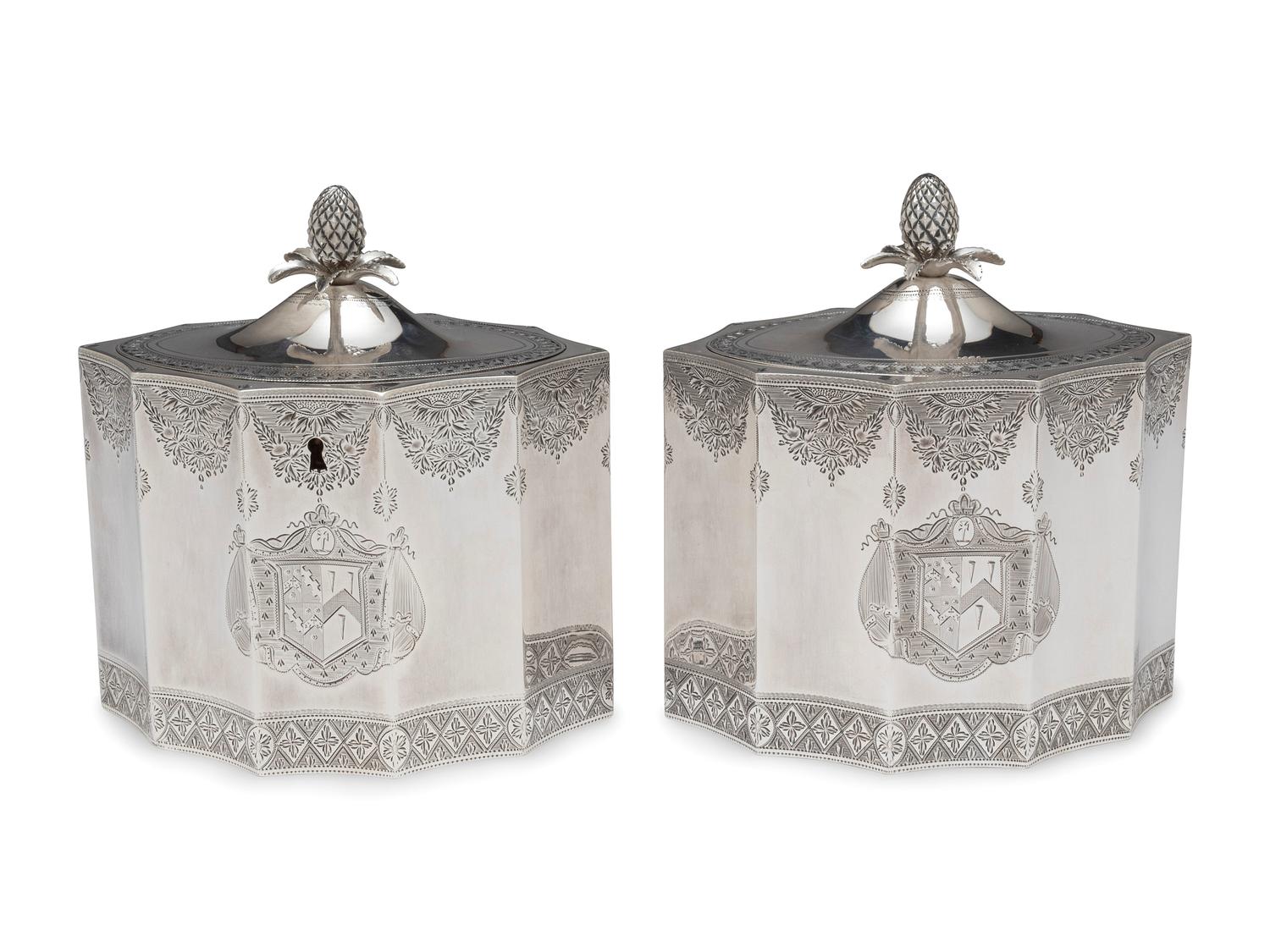 A Pair of George III Silver Tea Caddies