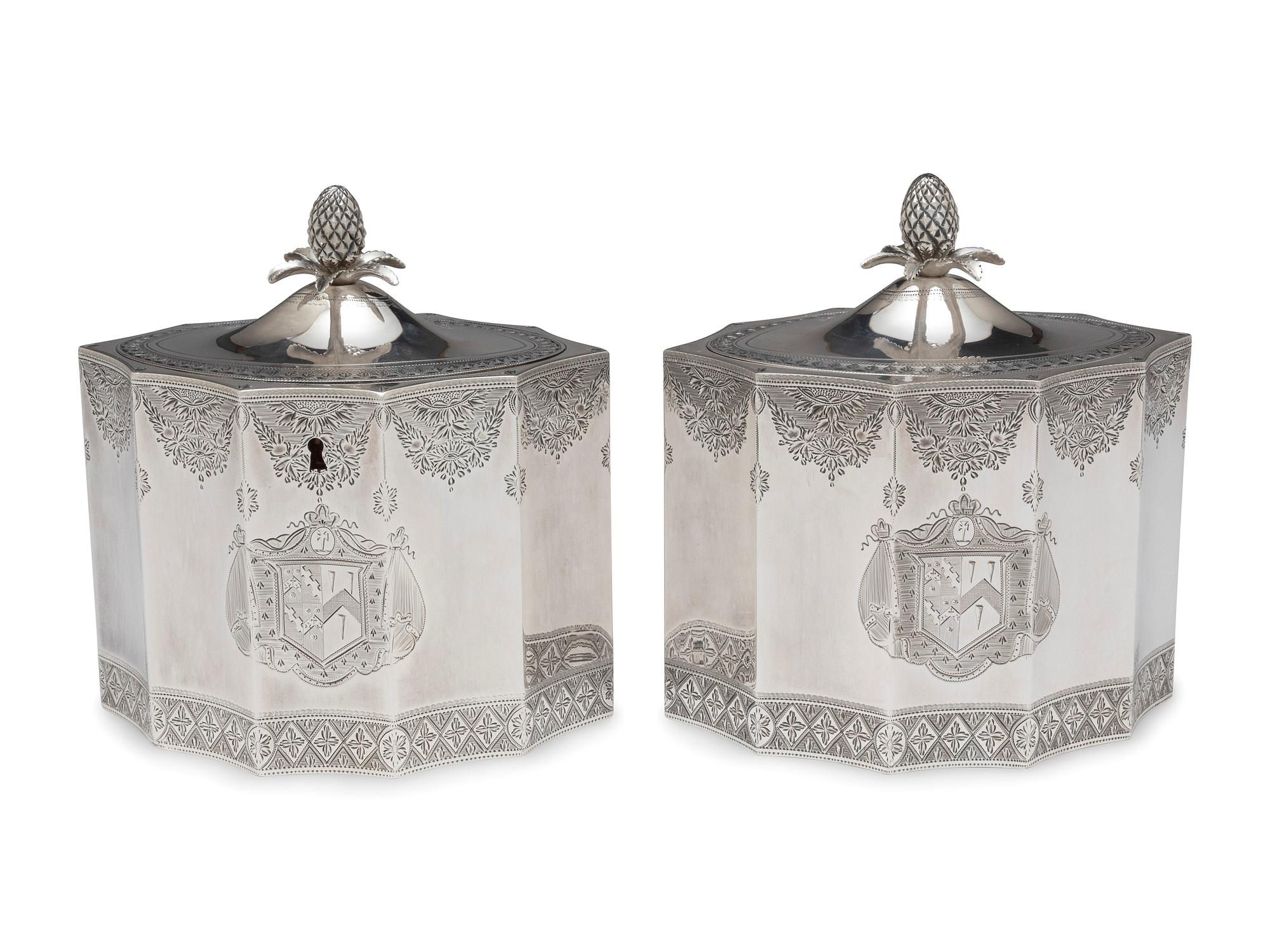A Pair of George III Silver Tea Caddies