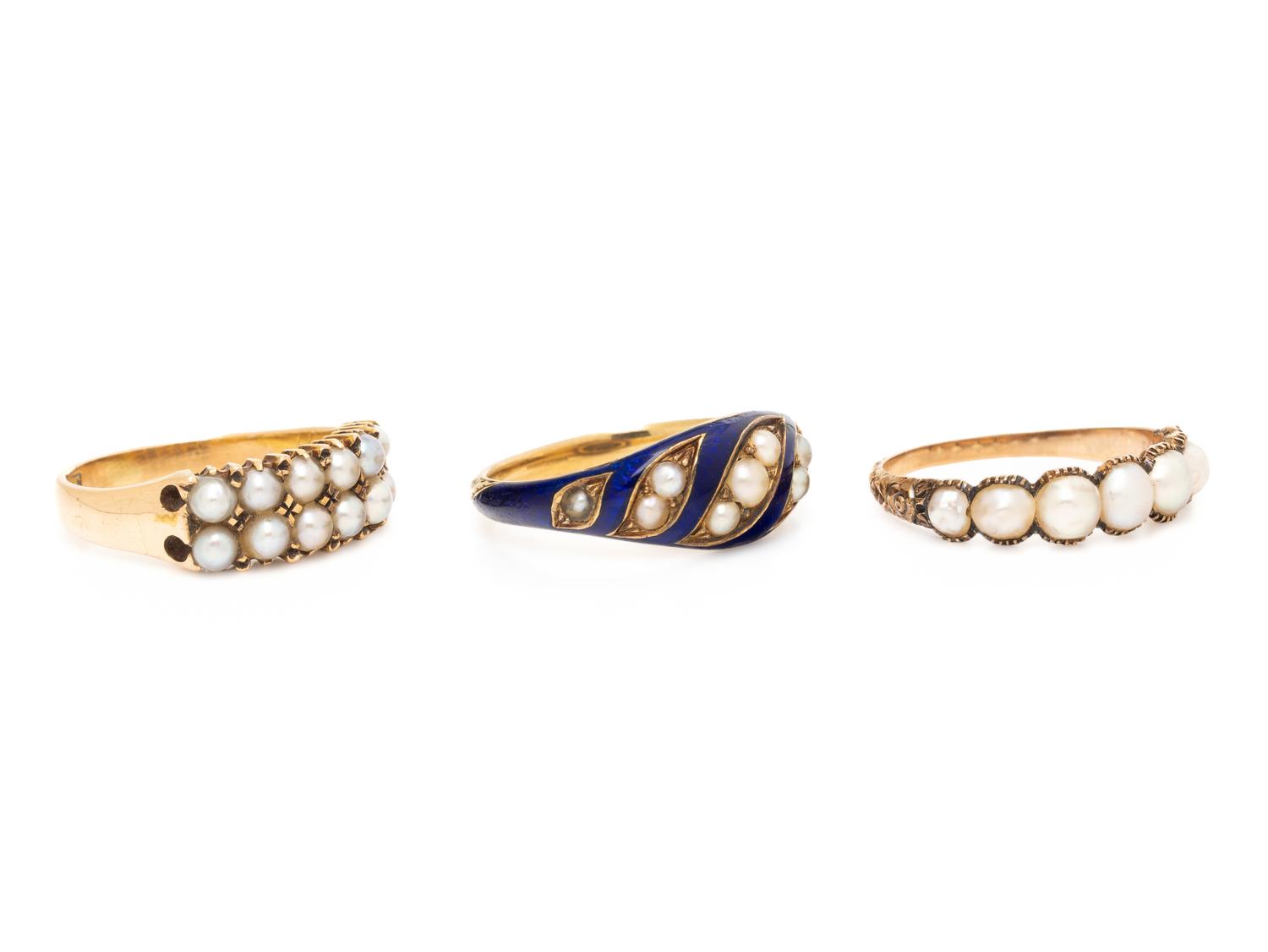ANTIQUE, COLLECTION OF YELLOW GOLD AND SEED PEARL RINGS