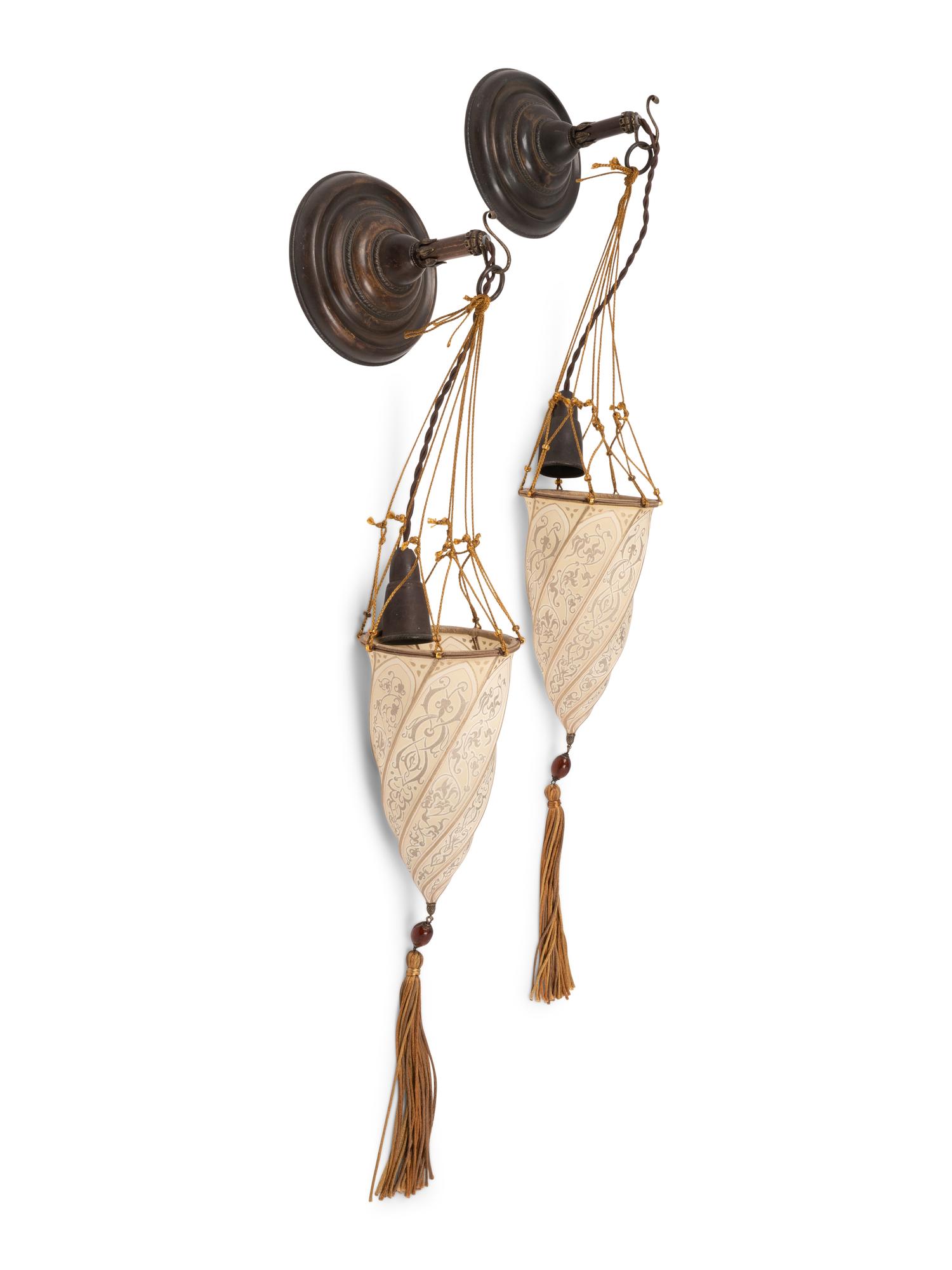 A Pair of Fortuny Cesendello Silk Wall Sconces