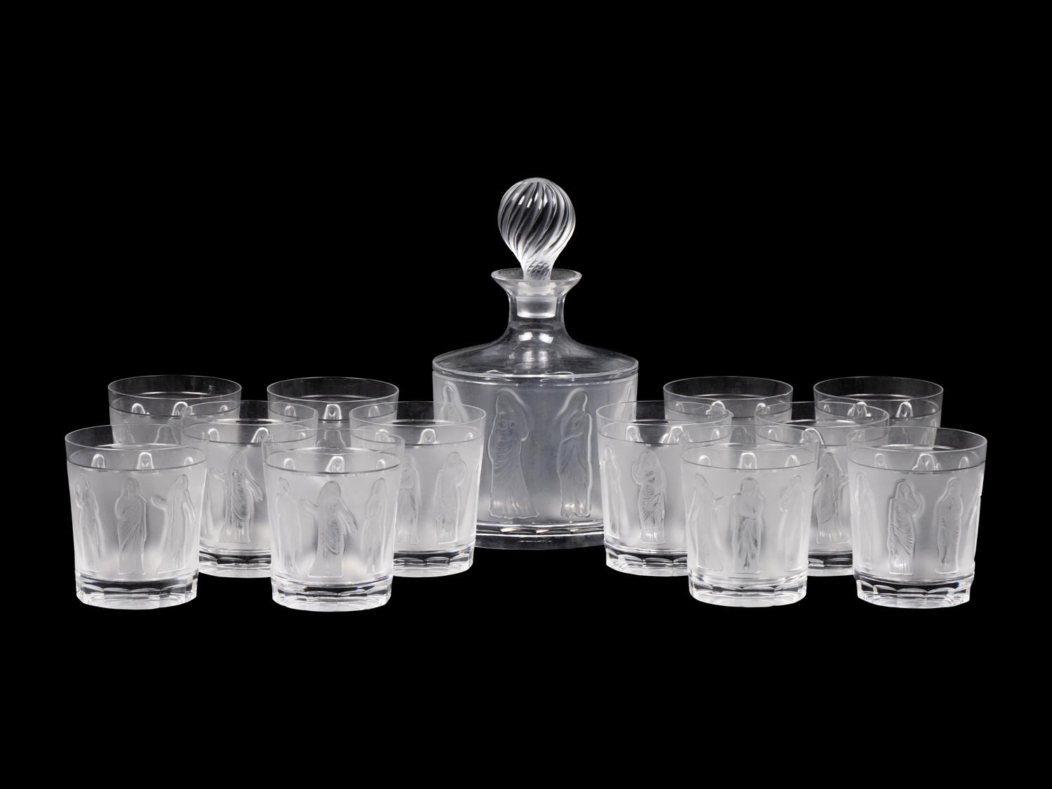 A Lalique Femmes Antiques Decanter and Twelve Glasses