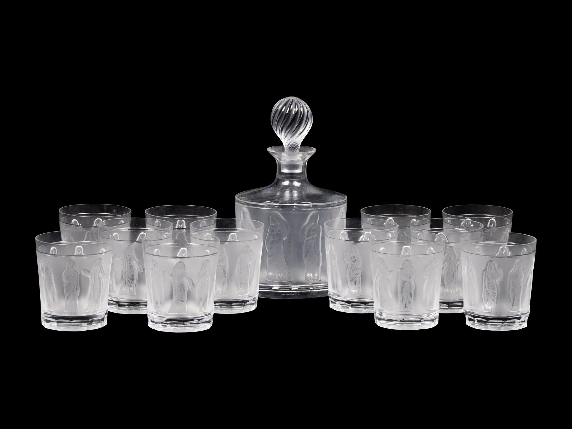 A Lalique Femmes Antiques Decanter and Twelve Glasses