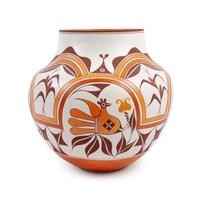 Four Color Polychrome Pottery Jar, with Parrots and Corn Stalks