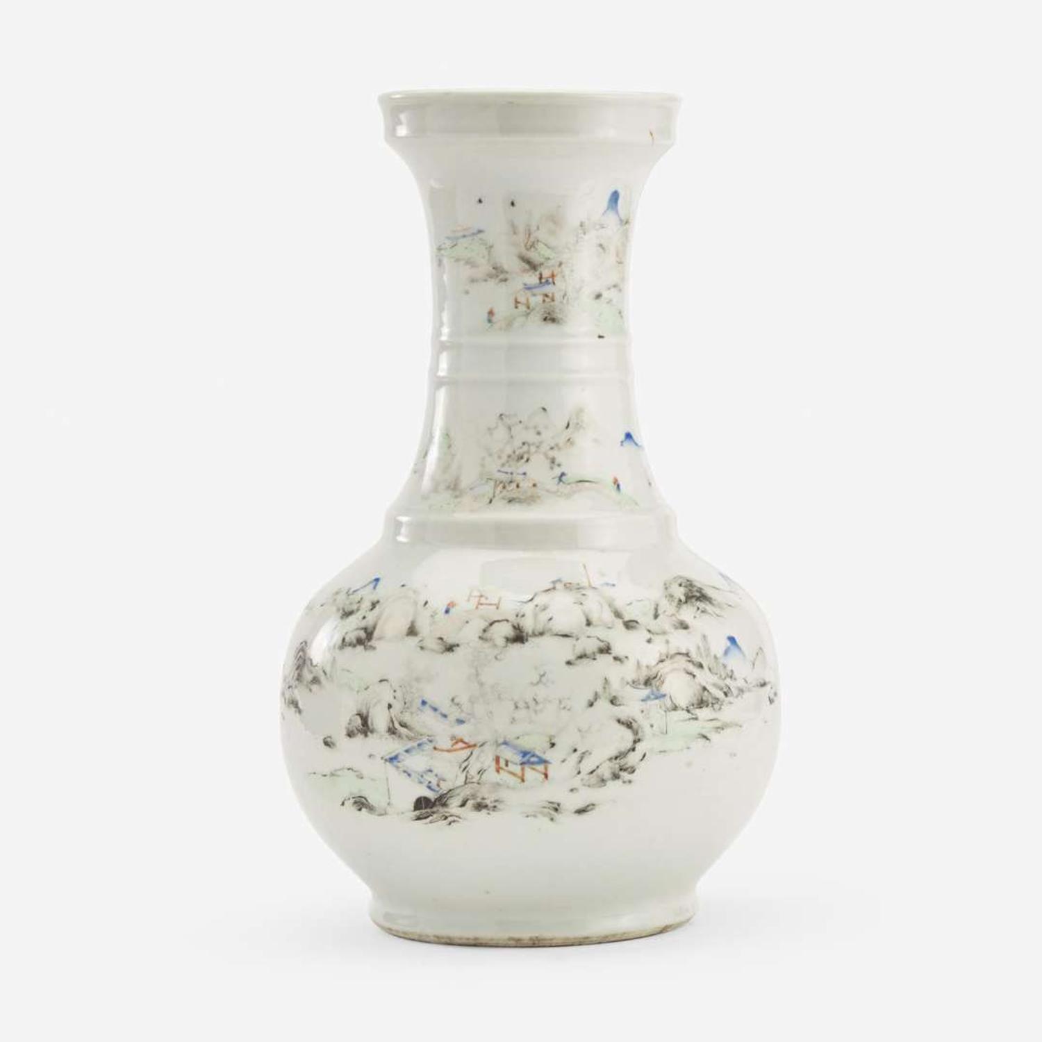 A Chinese porcelain large bottle vase decorated with landscapes 瓷胎画山水荸荠瓶 Qing dynasty ?