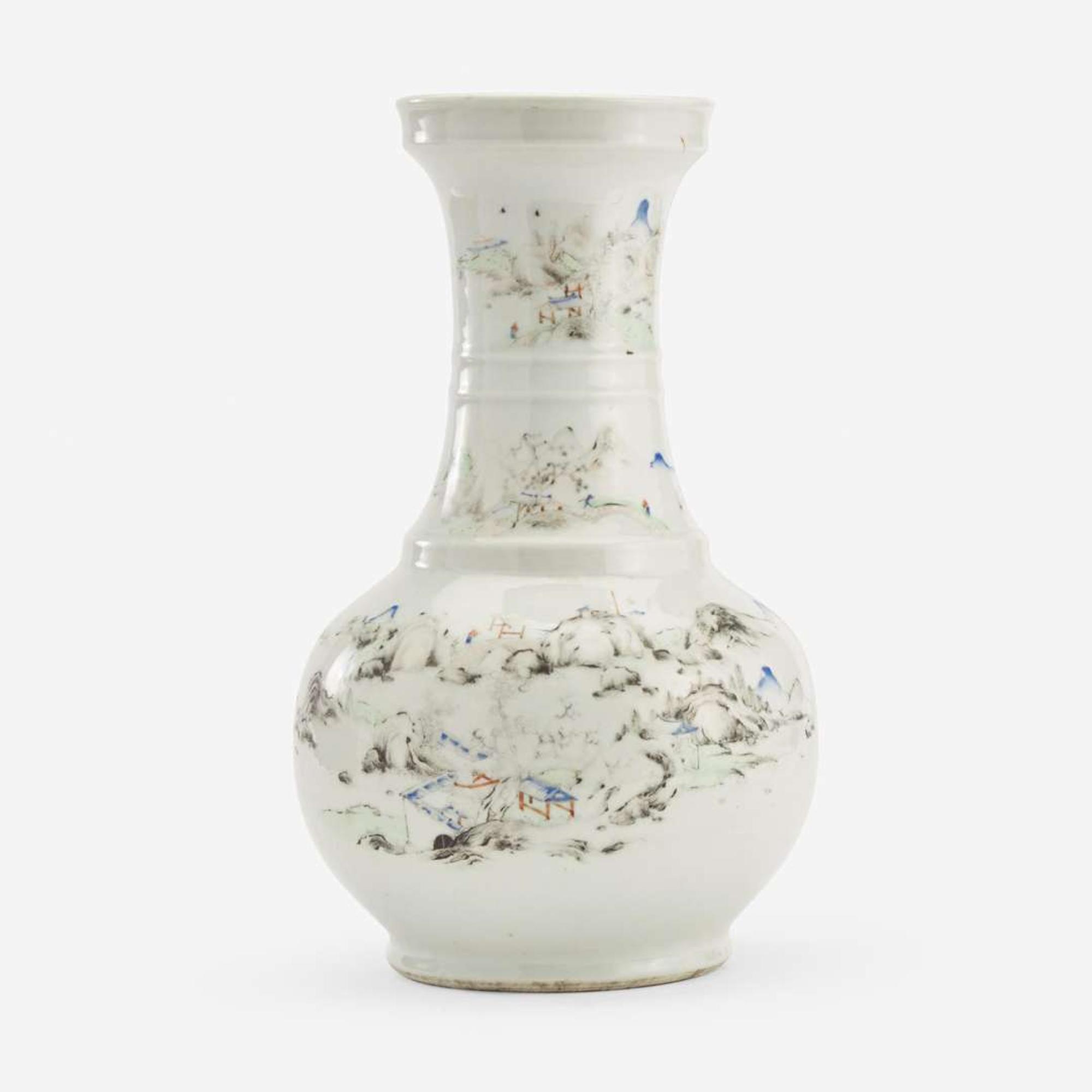 A Chinese porcelain large bottle vase decorated with landscapes 瓷胎画山水荸荠瓶 Qing dynasty ?