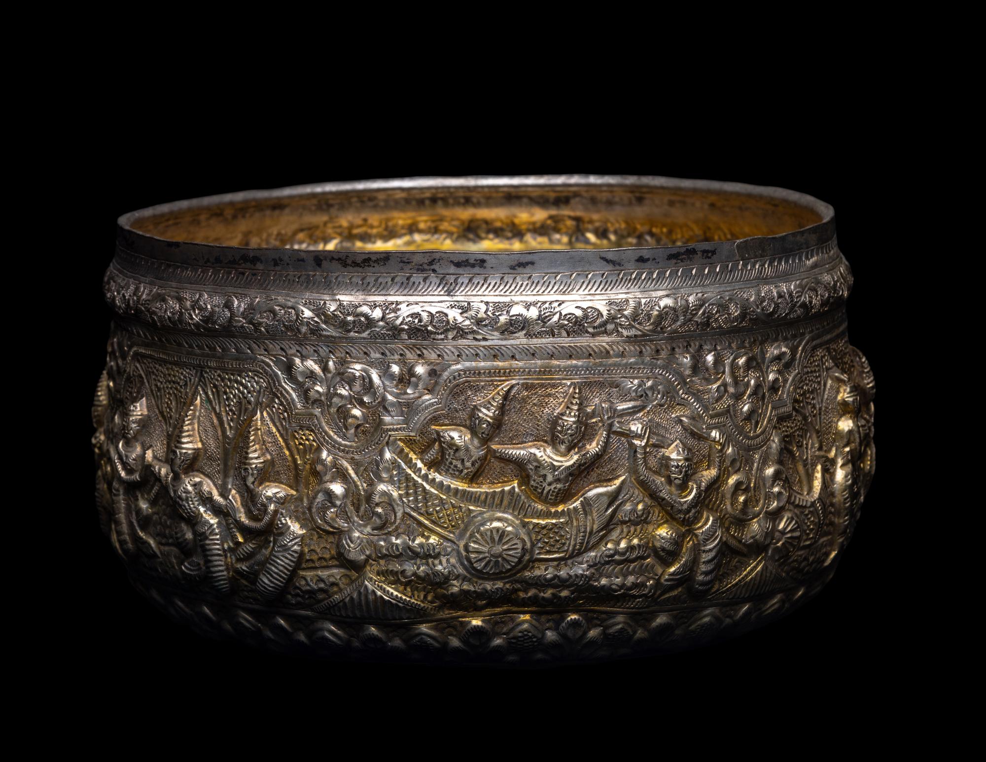 A Burmese Silver-Gilt Repoussé Bowl