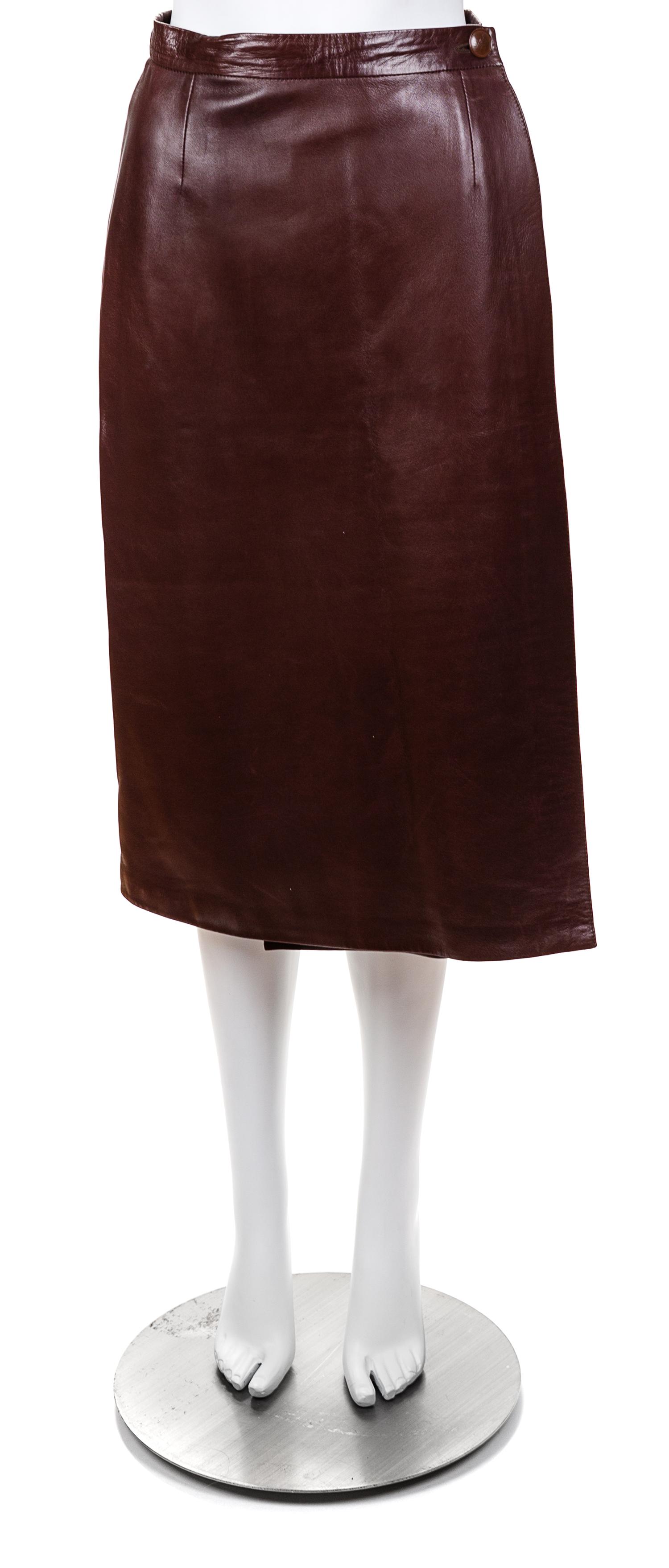 An Hermès Brown Sheepskin Wrap Skirt, Size 40.