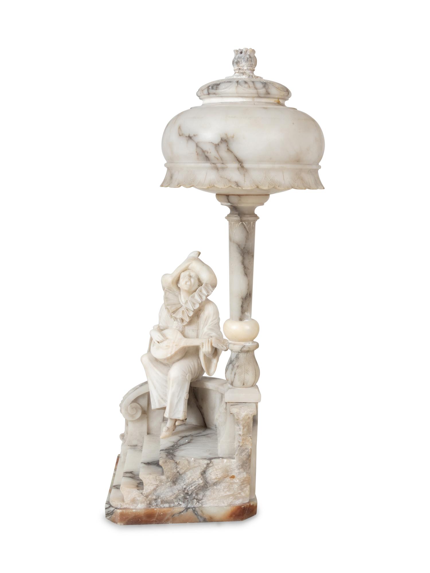 An Italian Alabaster and Marble Figural Lamp