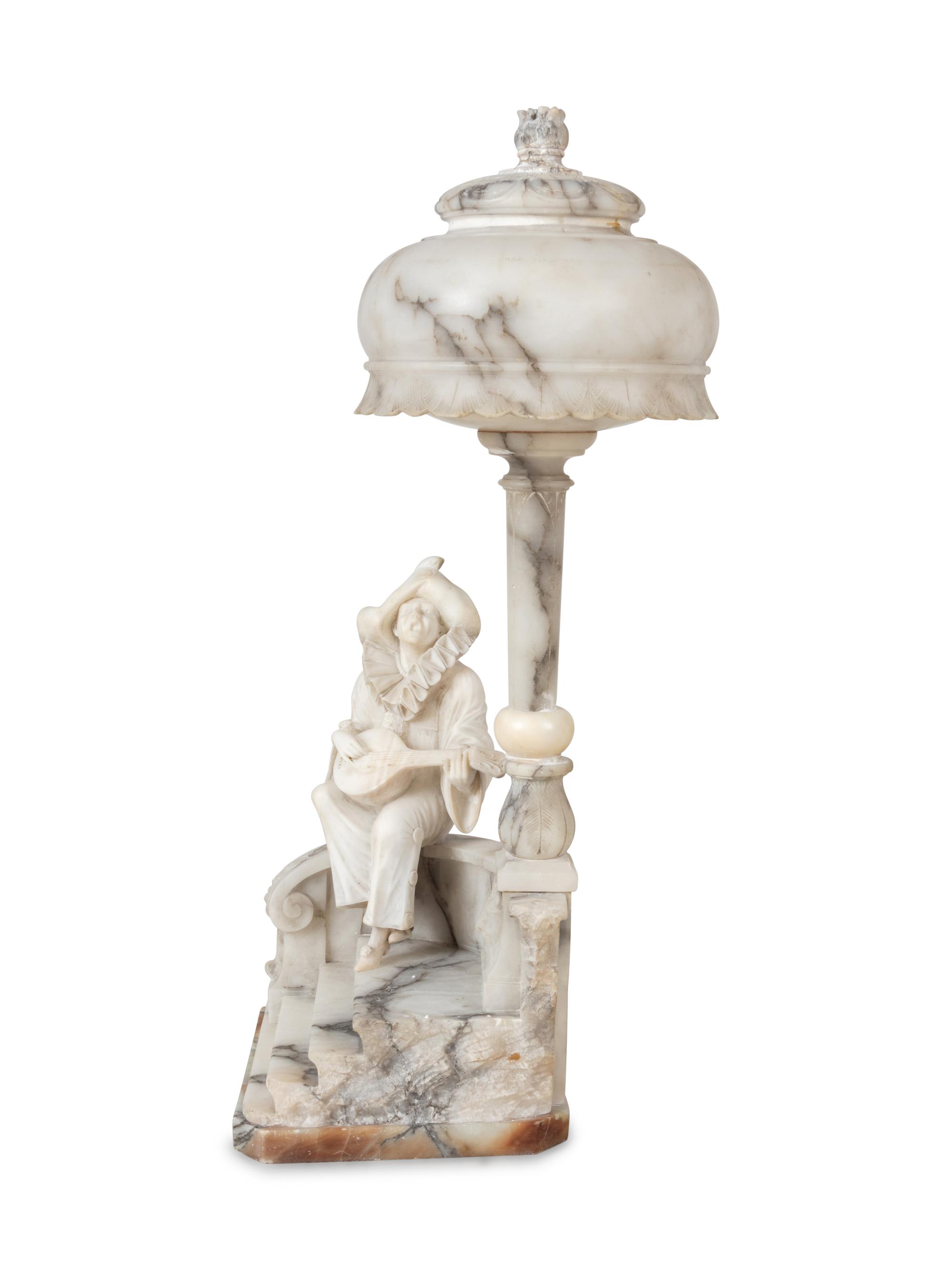 An Italian Alabaster and Marble Figural Lamp